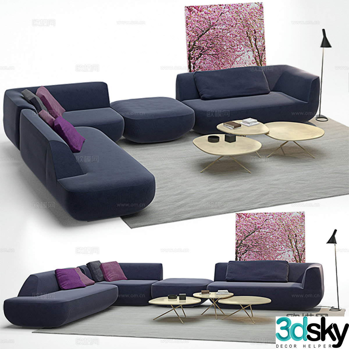 Multi-person sofa corner sofa 3d model