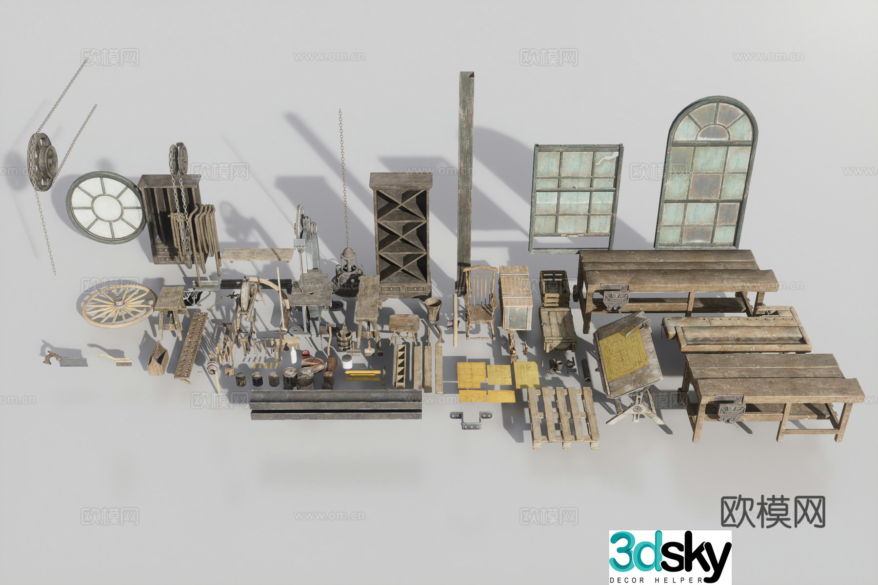 Medieval Tools Folklore Sketch Old Items 3D Model
