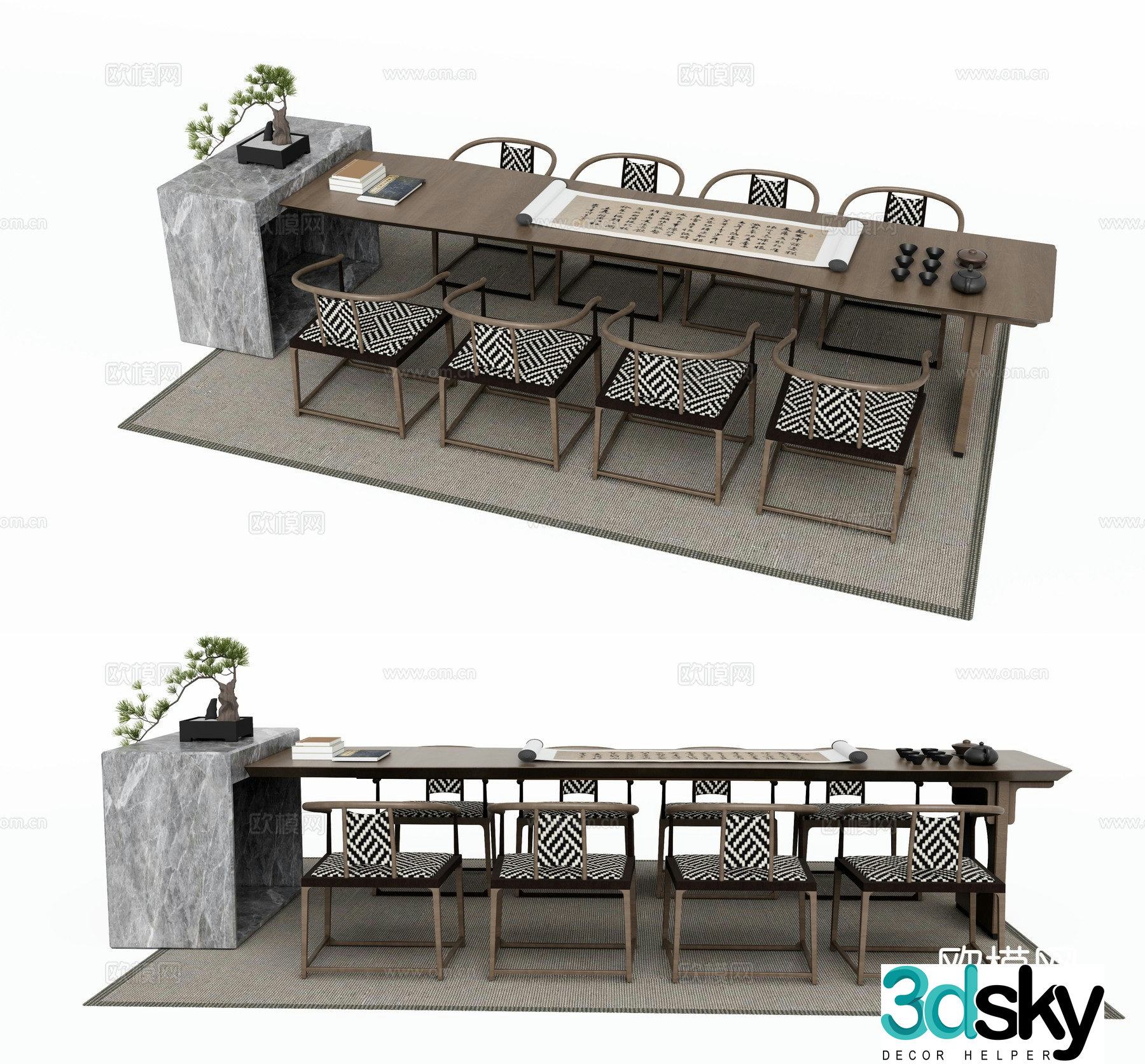 New Chinese style tea table and chairs tea table 3d model