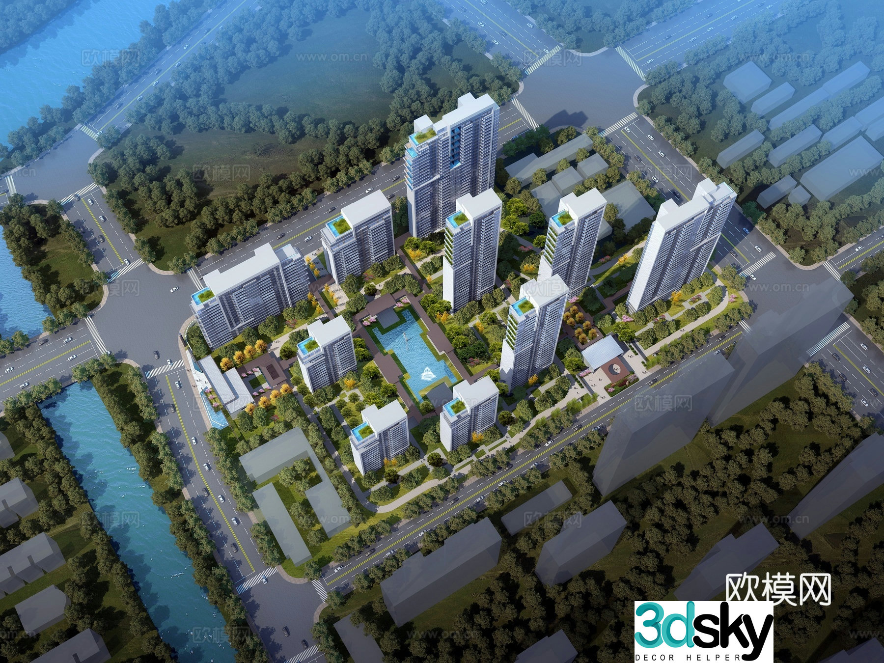 Jinji residential aerial view 3d model