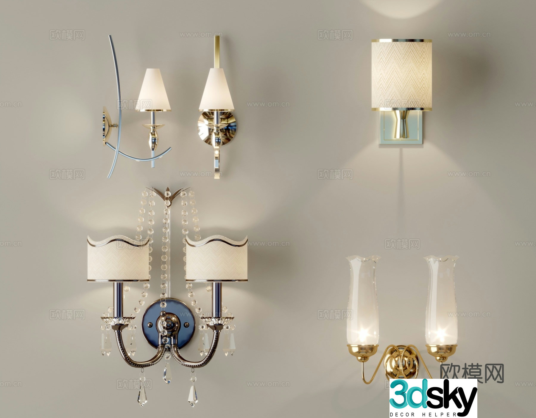Light luxury double head wall lamp 3D model