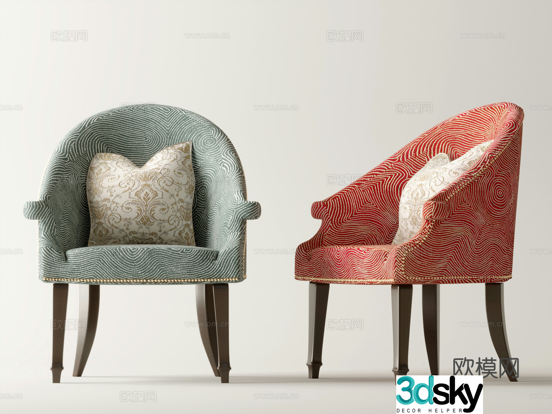 Simple European leisure chair dining chair single chair 3D model