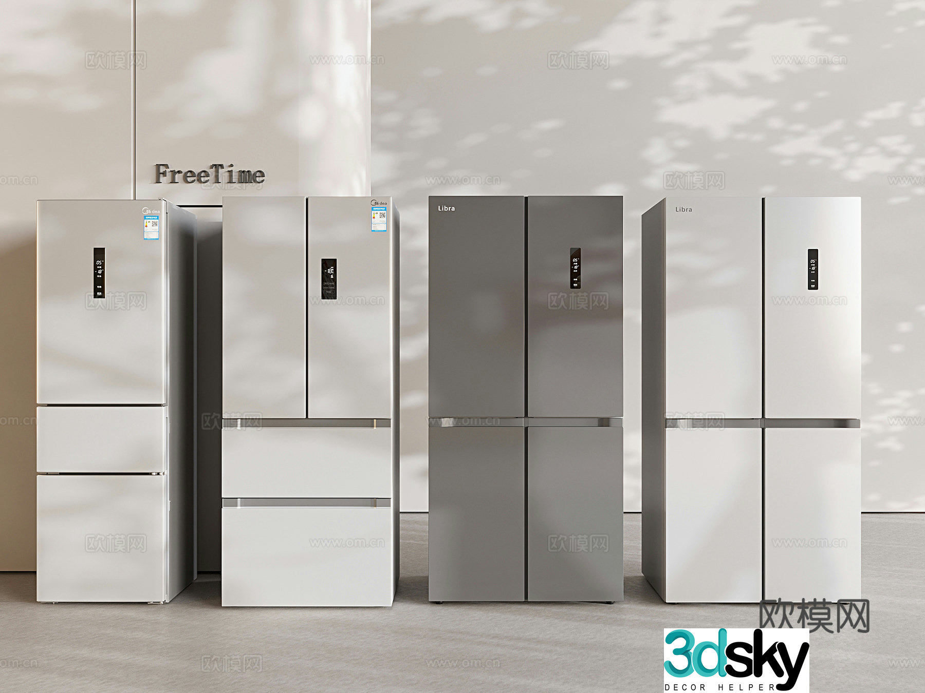 Modern refrigerator double door refrigerator smart refrigerator 3d model