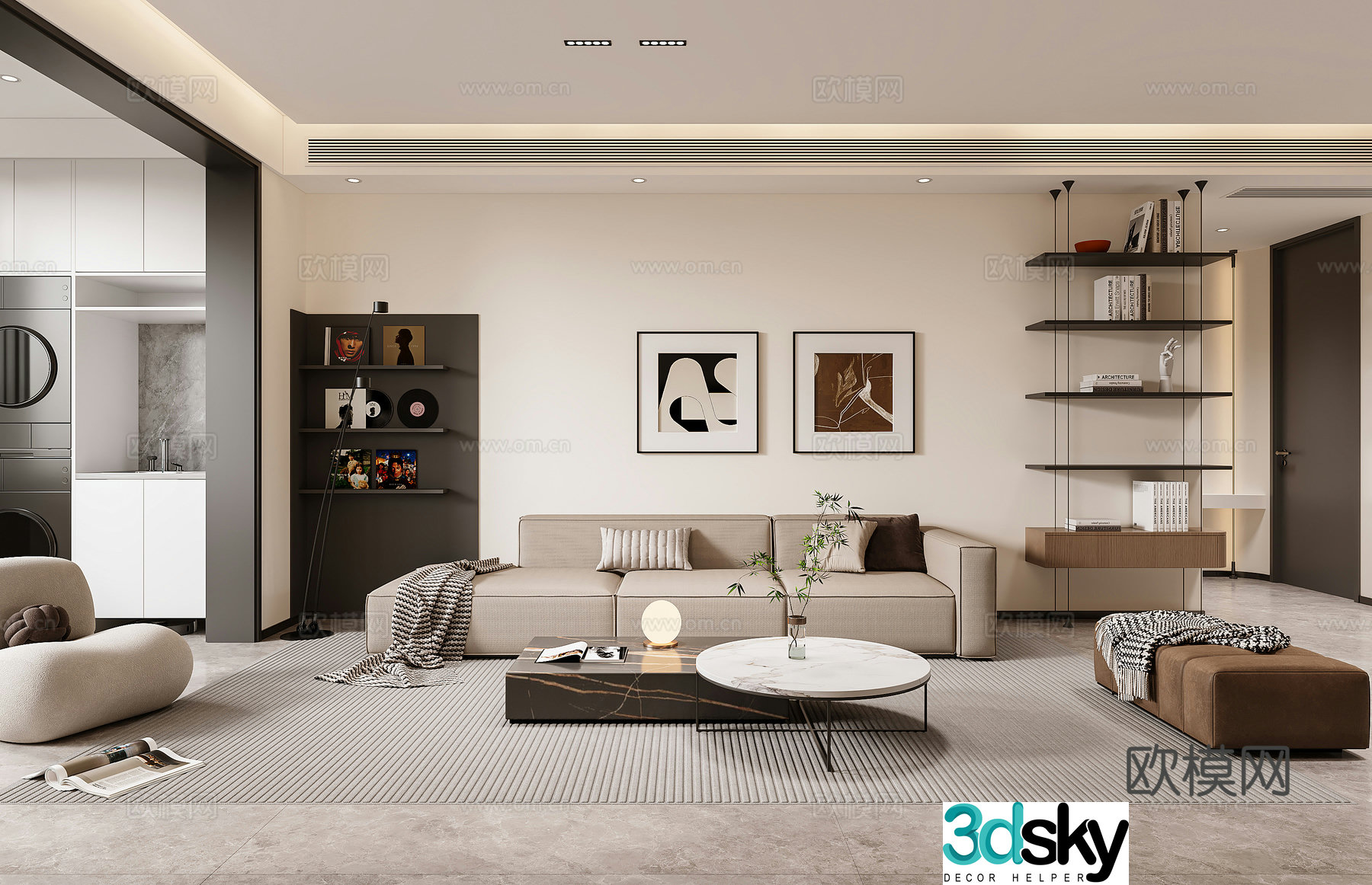 Modern minimalist living room 3d model