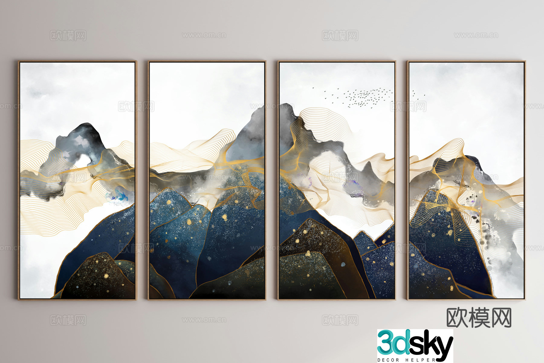 New Chinese style decorative painting landscape painting hanging painting 3D model