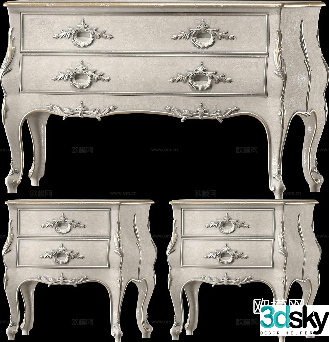 European classical bedside table 3d model