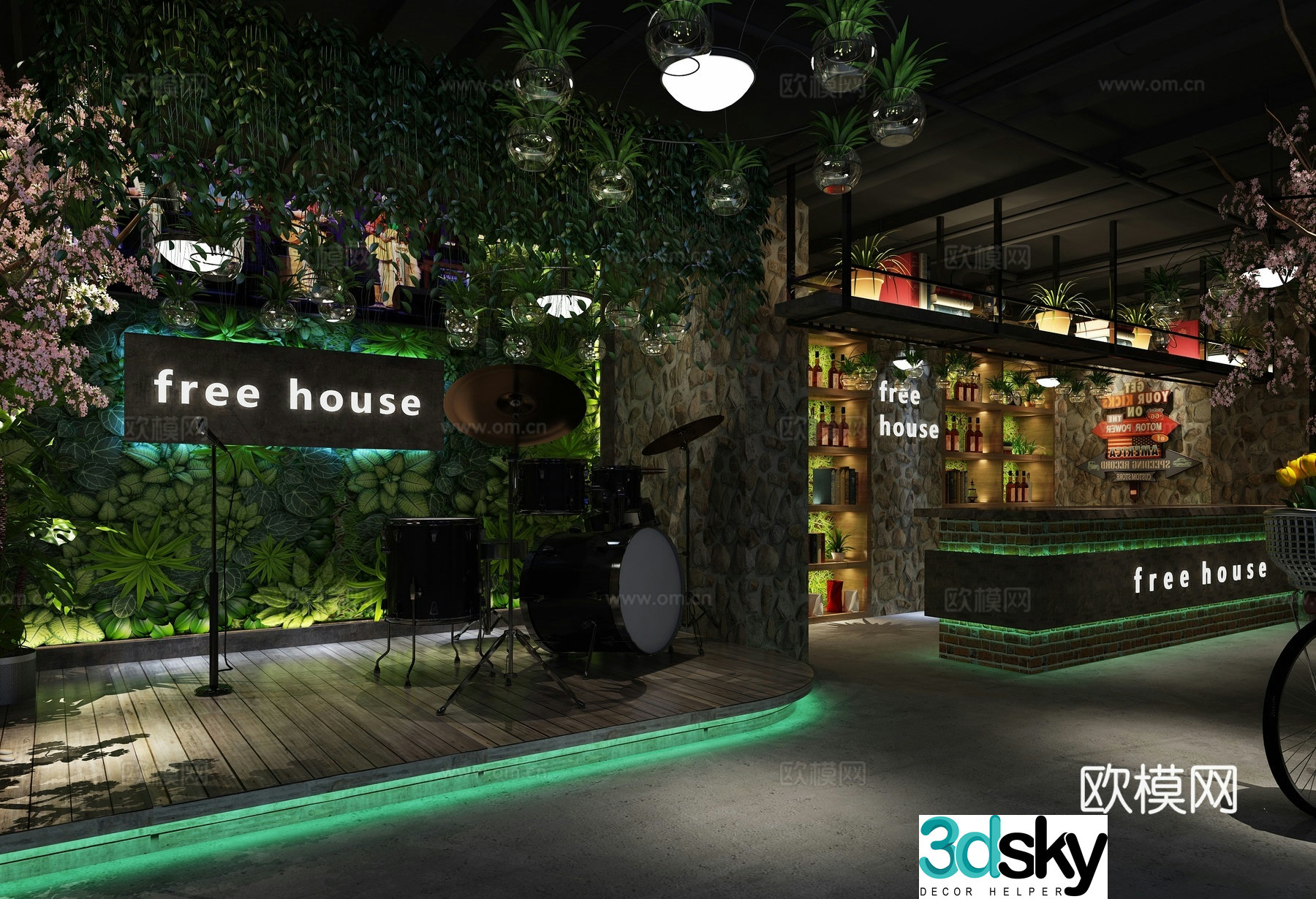 Industrial style music restaurant restaurant bar 3d model