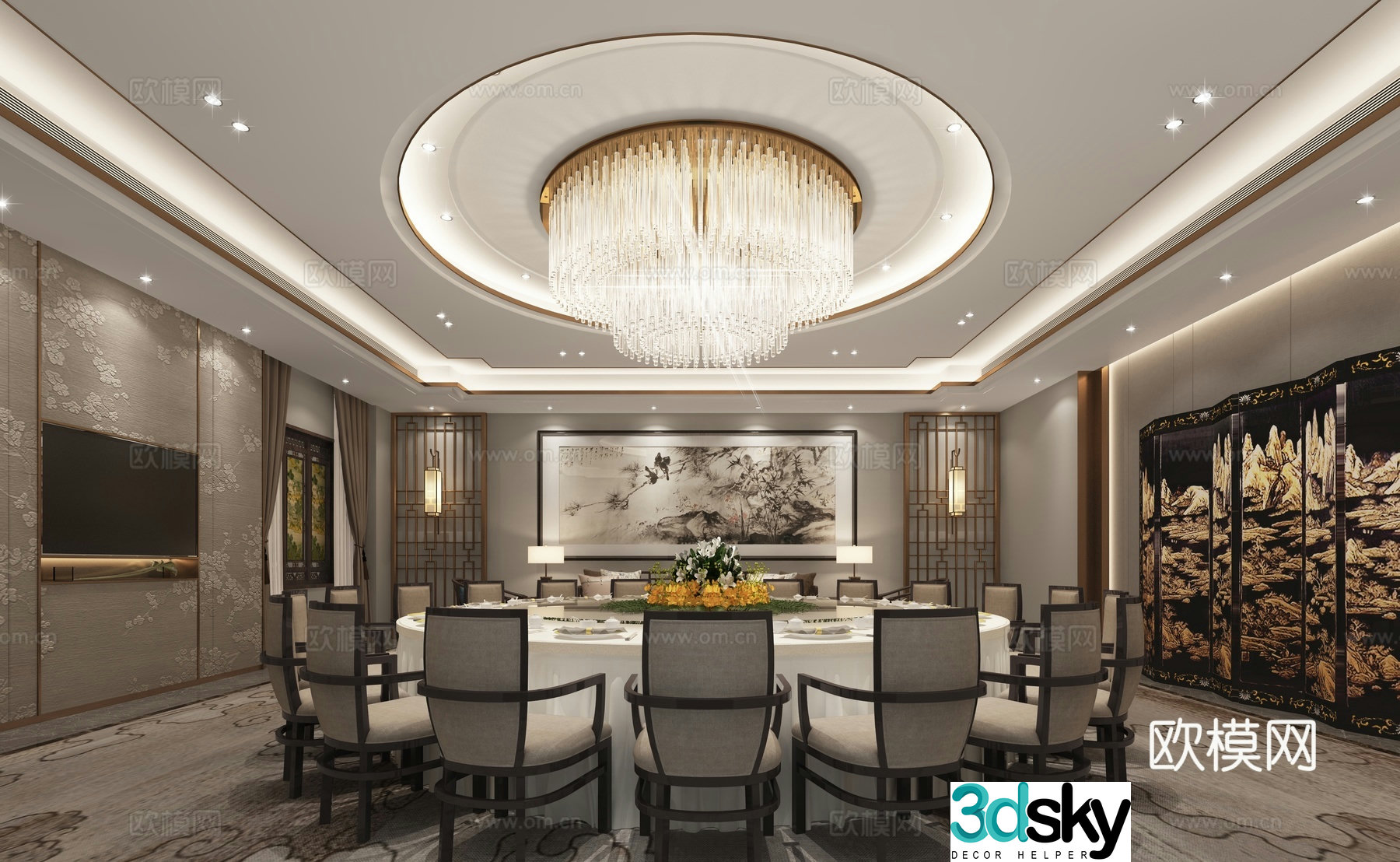 Chinese restaurant private room 3D model of restaurant private room