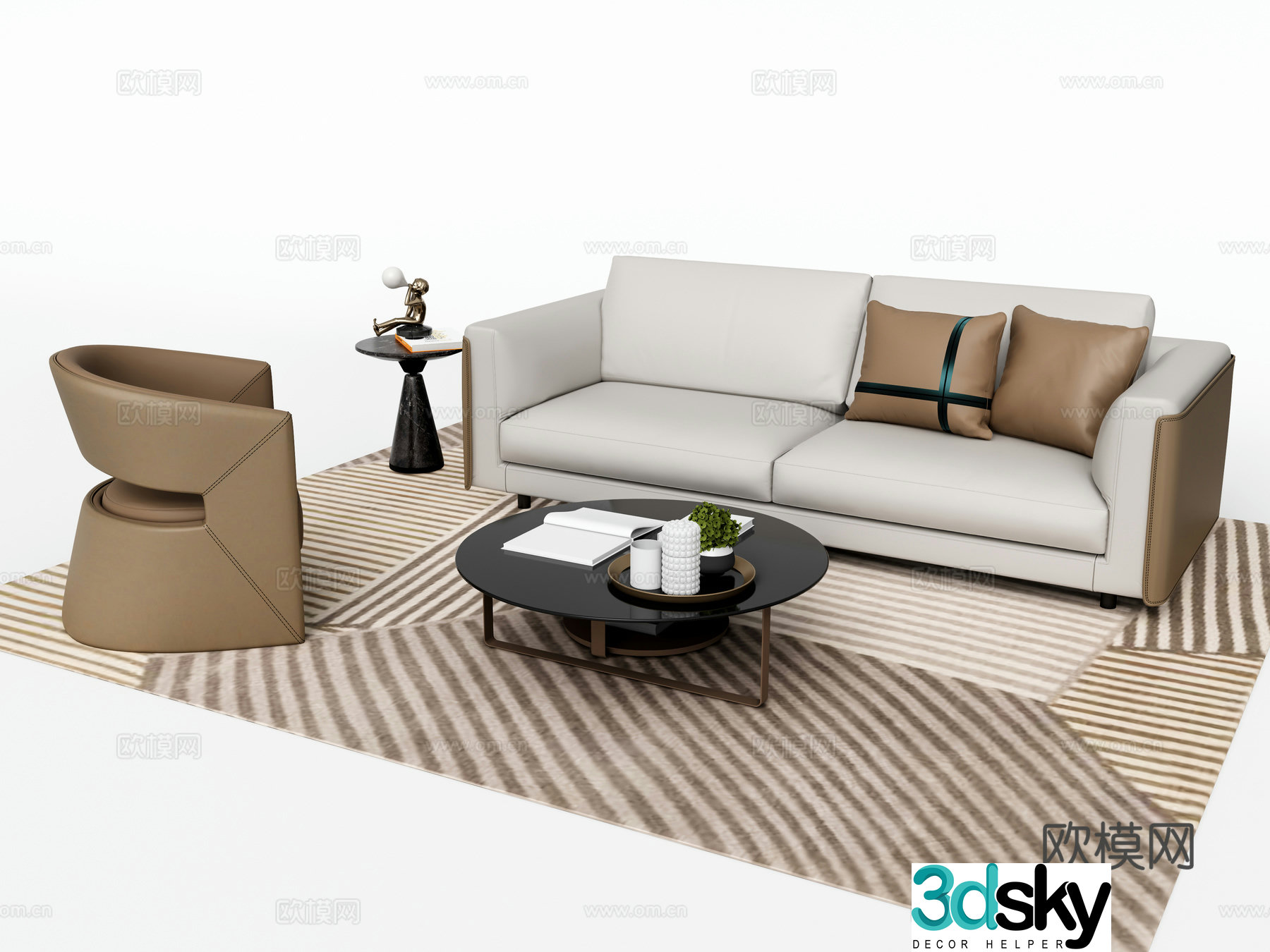Modern double sofa modular sofa 3d model
