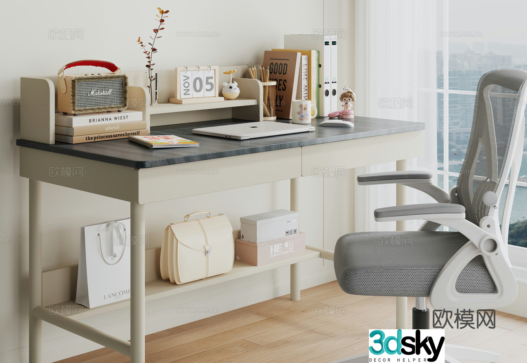 Modern desk computer desk 3d model