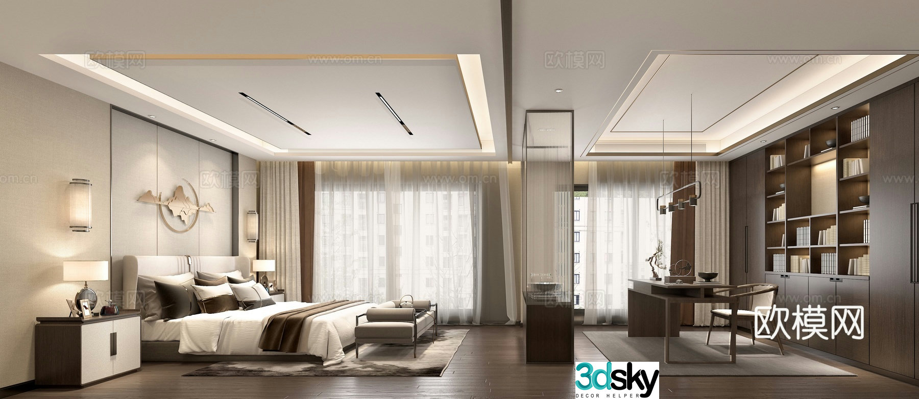 New Chinese style bedroom study 3d model