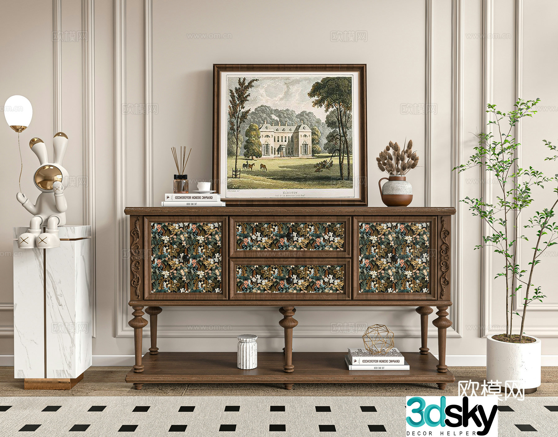 American retro entryway cabinet Duanjing cabinet 3D model