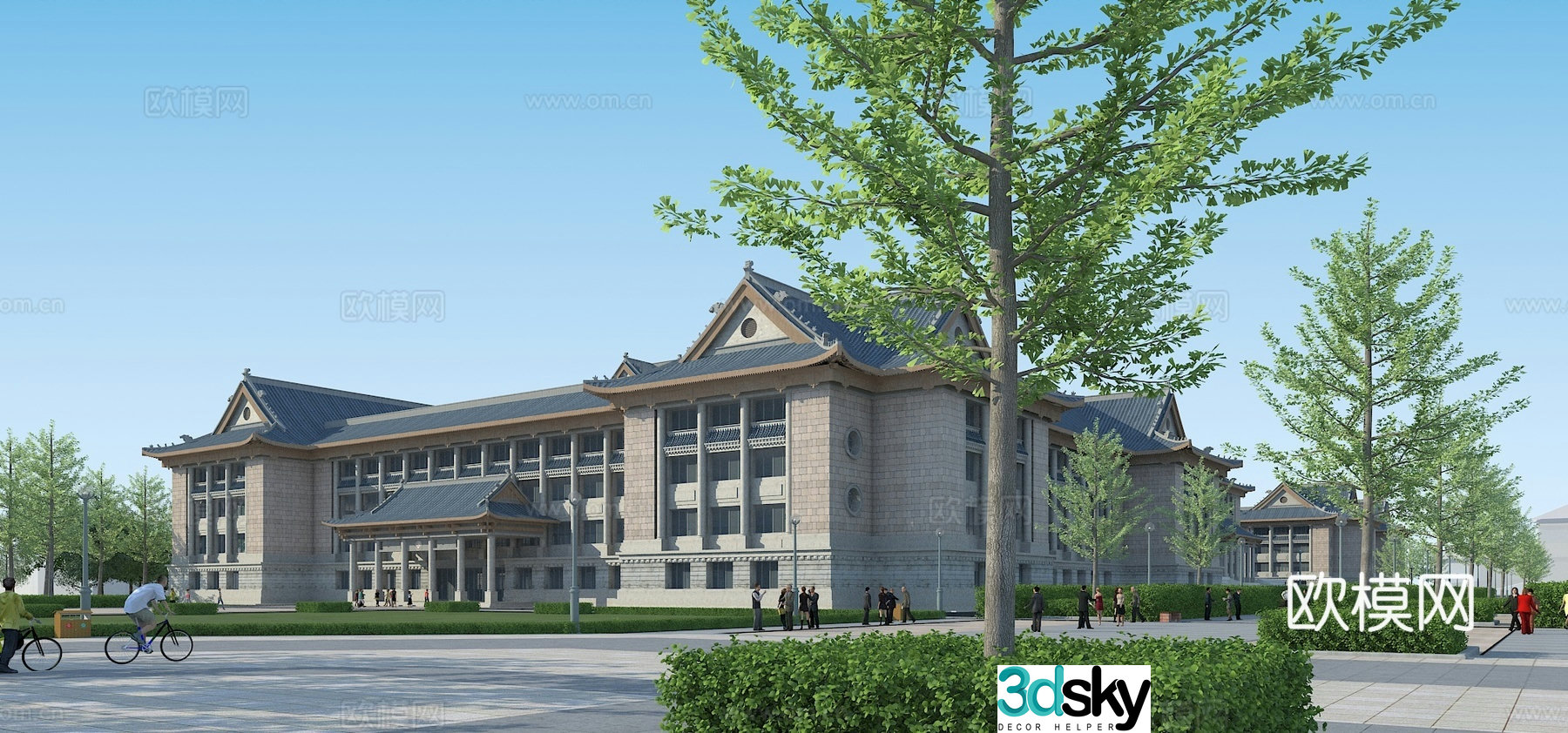 Chinese style office building exterior 3D model