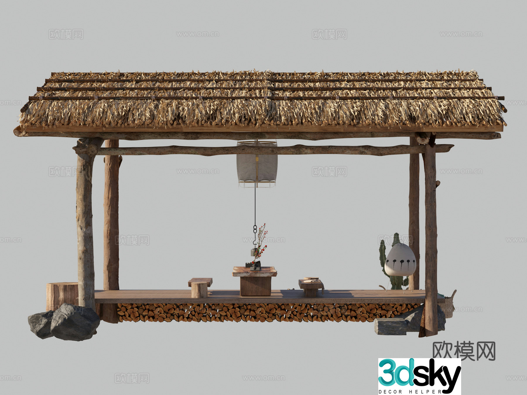 Straw house landscape pavilion thatched pavilion 3D model