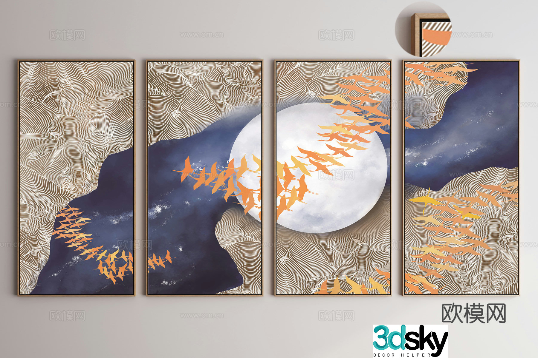 New Chinese style decorative painting art painting koi hanging painting 3D model