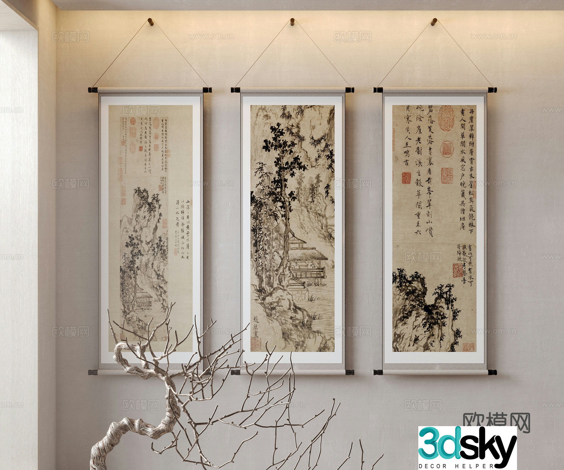 Chinese decorative painting calligraphy and calligraphy exhibition traditional Chinese painting brush calligraphy scroll 3D model