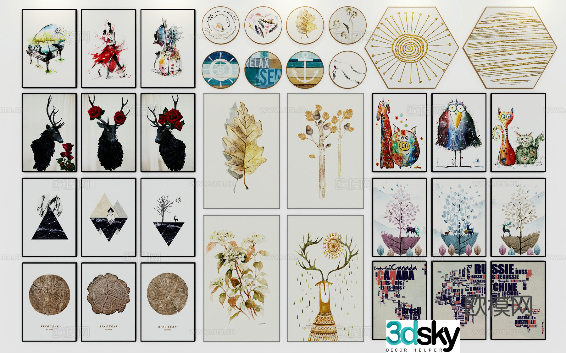 Nordic decorative painting art painting combined hanging painting 3d model
