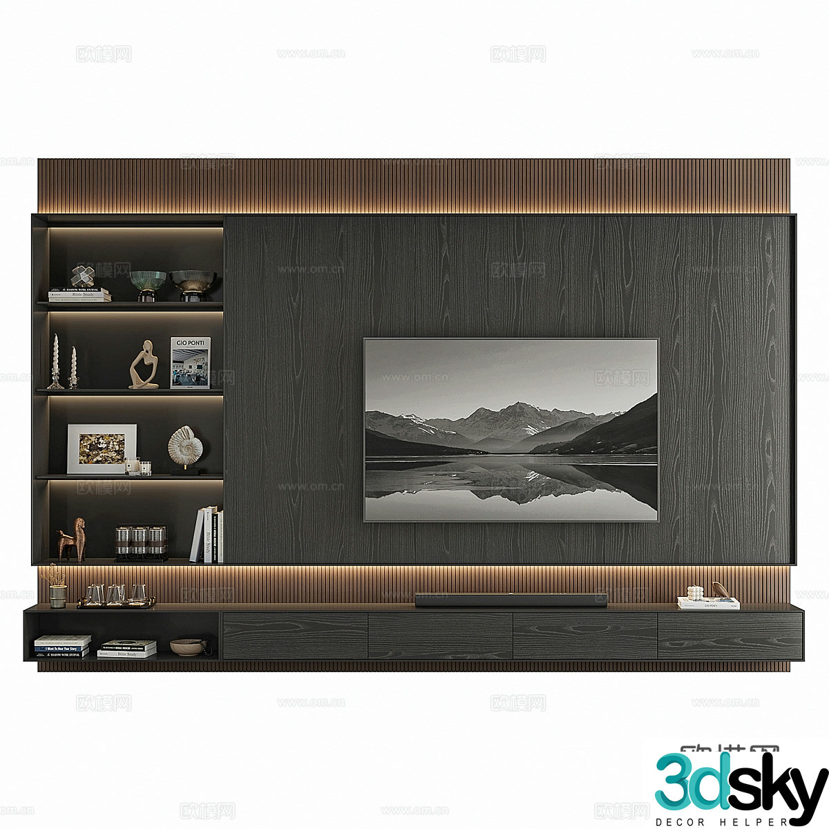 Modern TV background wall 3d model