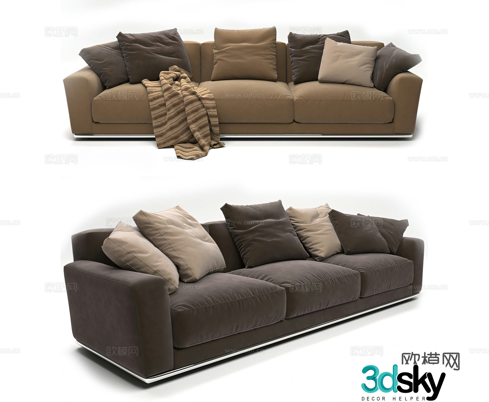 Three-person sofa straight-row sofa 3D model
