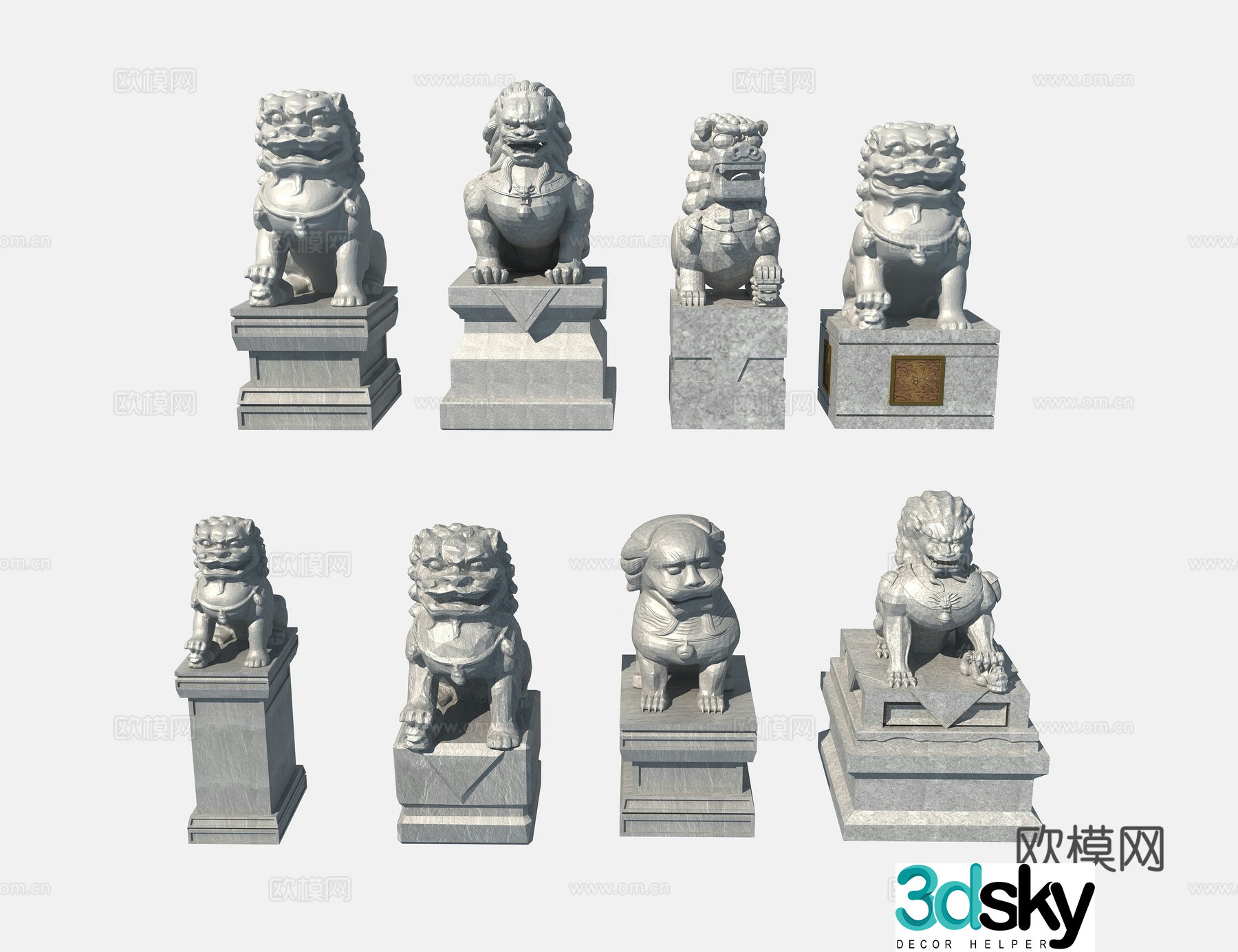 Chinese style stone lion 3d model