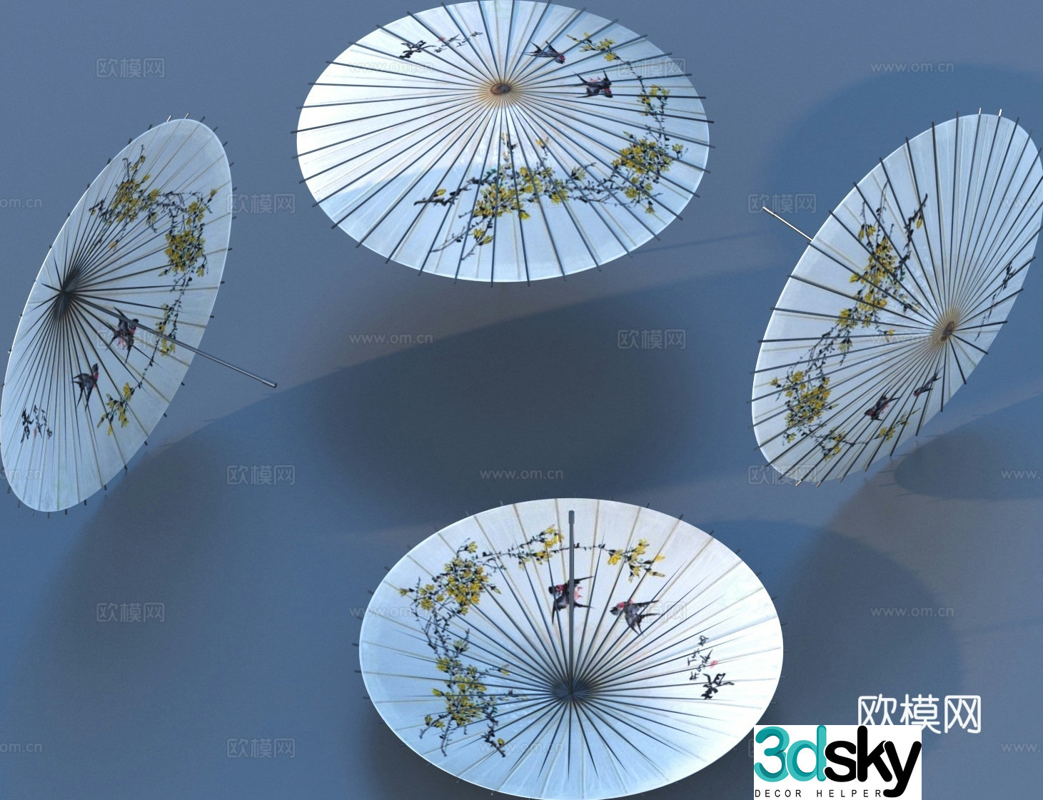 New Chinese style oil paper umbrella umbrella flower umbrella 3d model