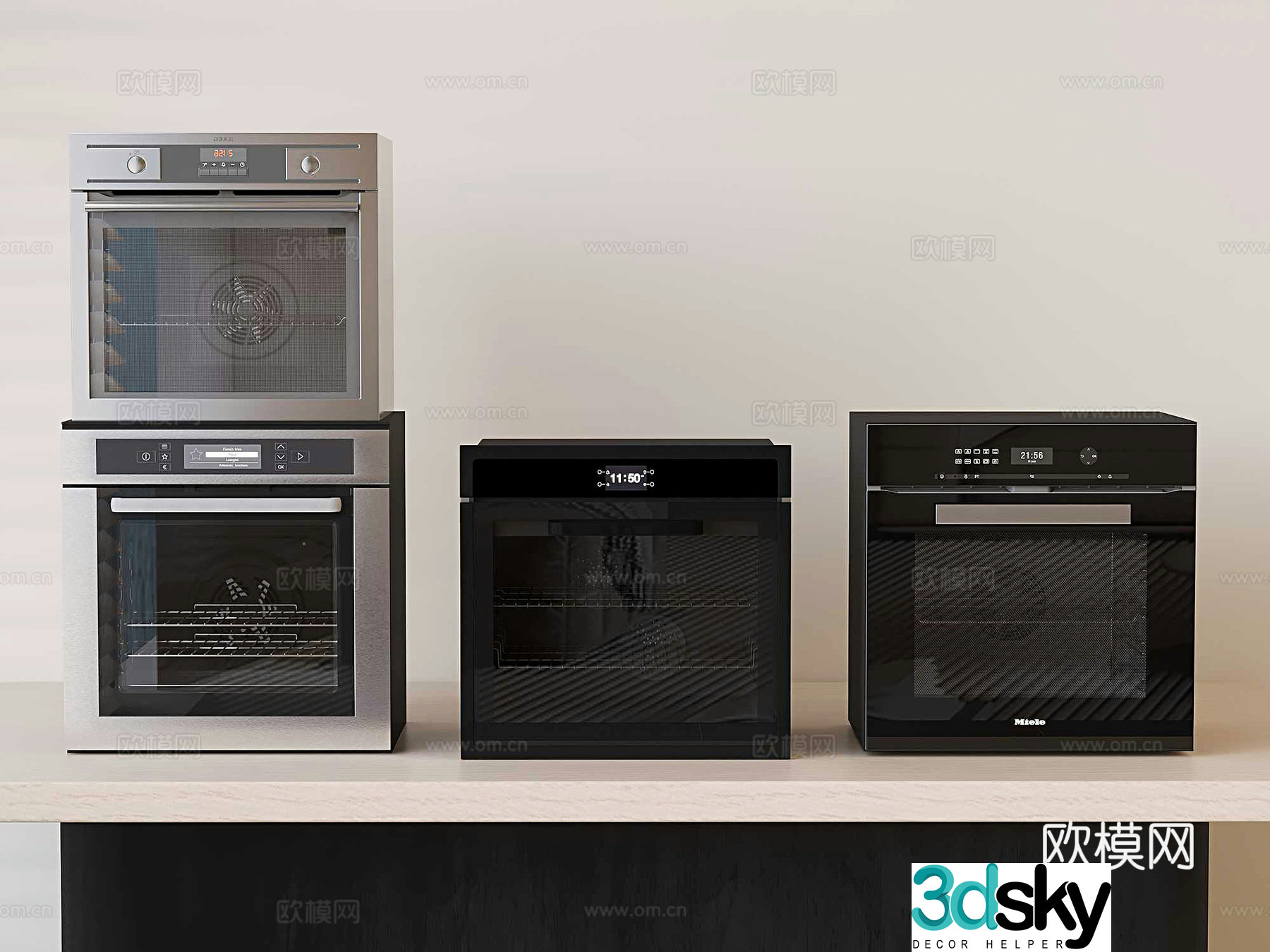 Modern built-in oven steamer kitchen appliance steaming and baking integrated 3D model