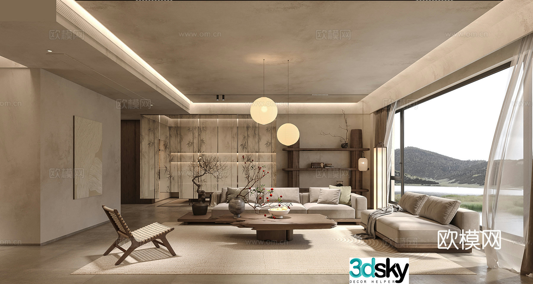 Wabi-sabi living room 3d model