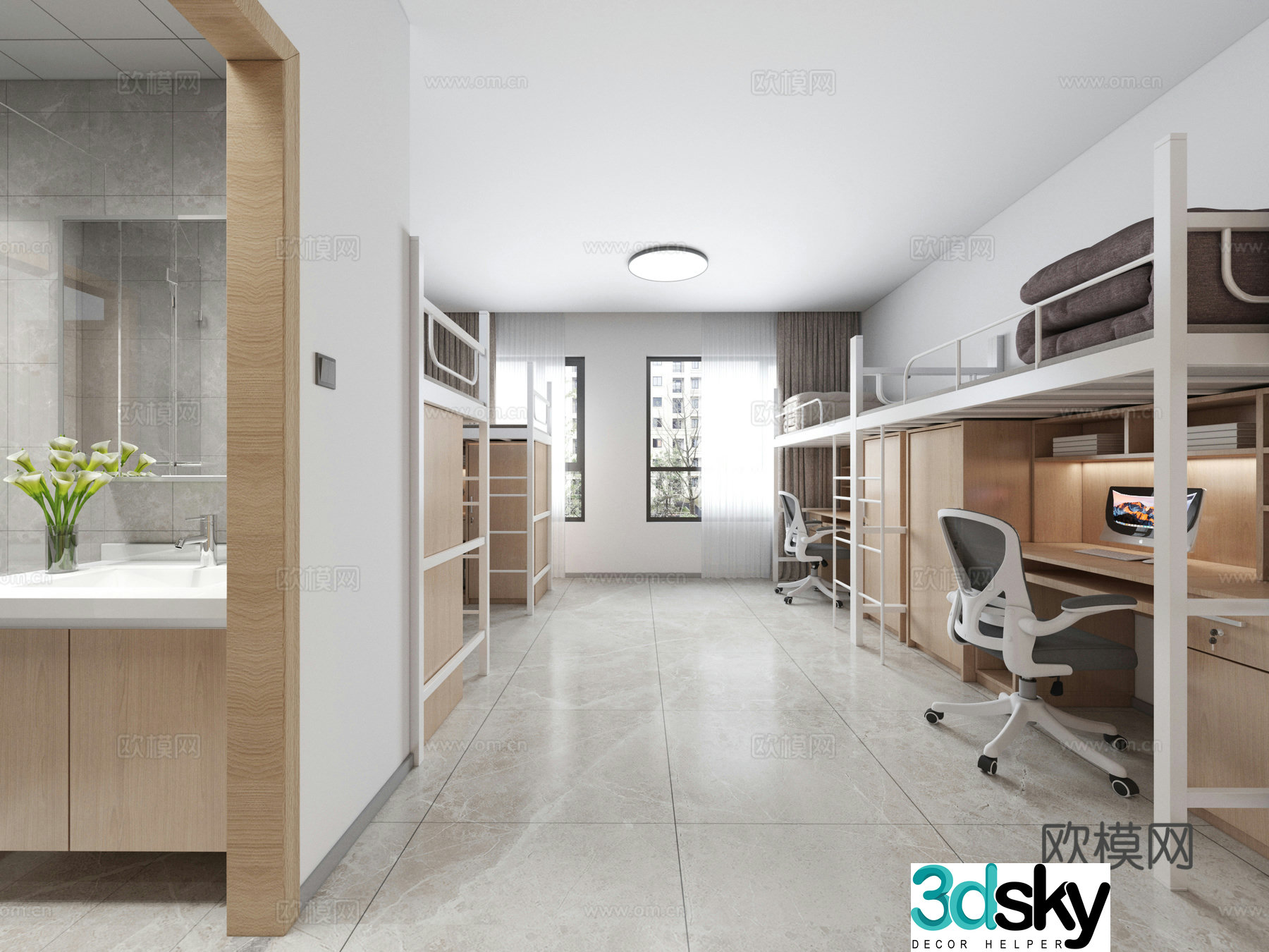 Modern student dormitory 3d model