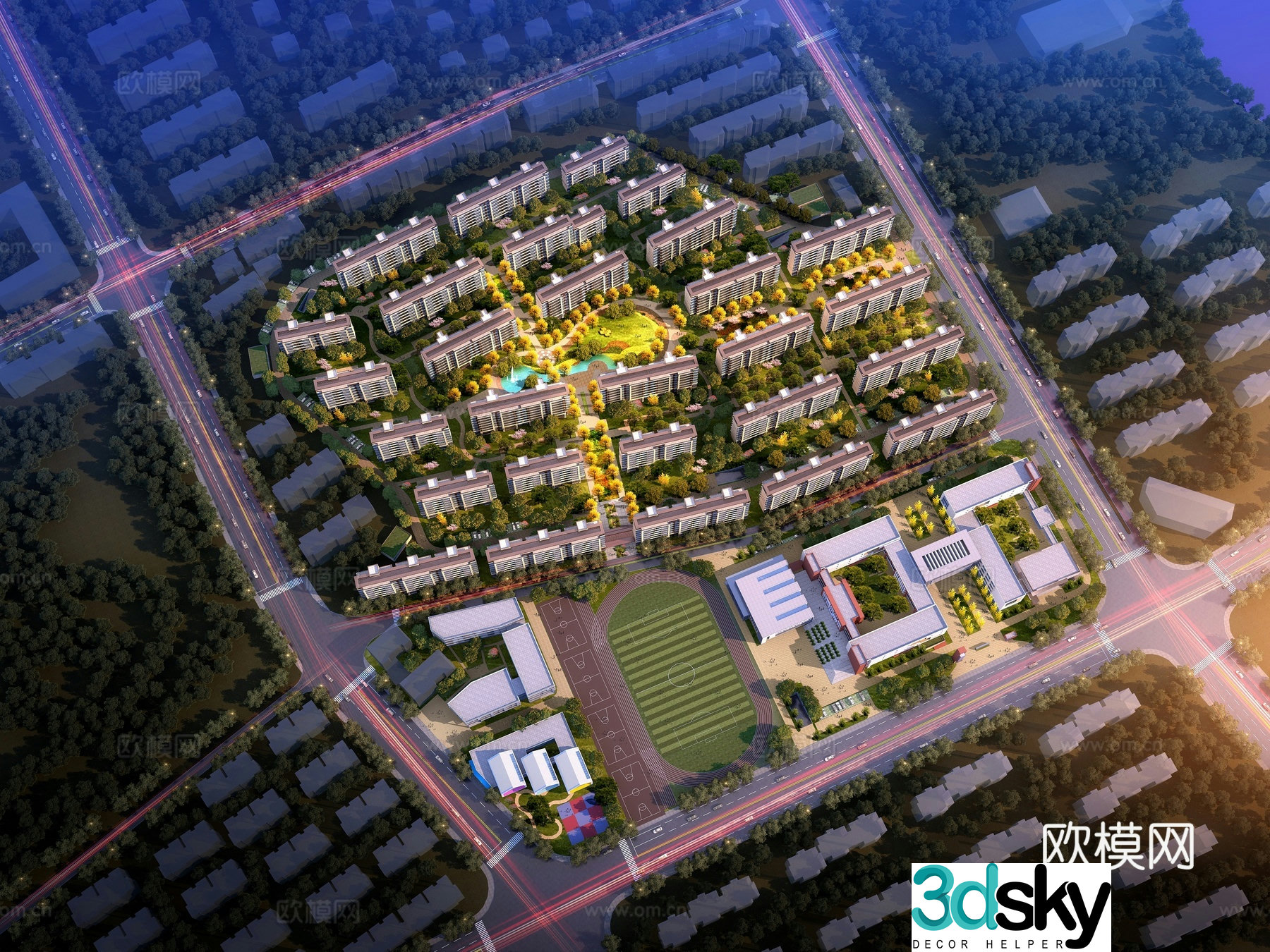 Residential plan aerial view 3d model