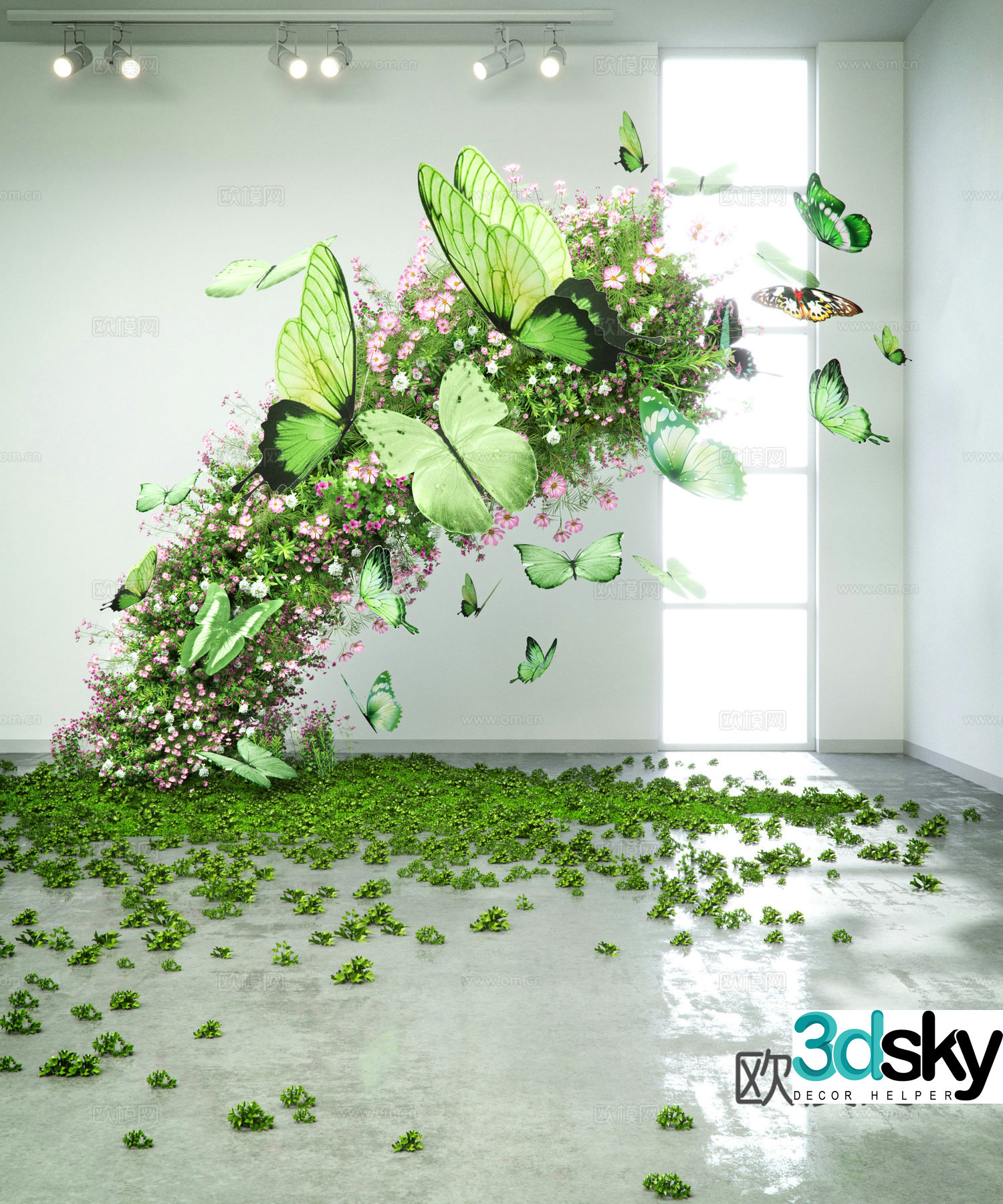 Indoor landscape floral installation butterfly sculpture 3d model