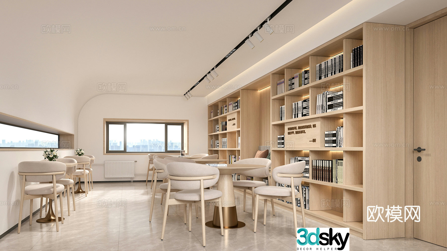 Modern leisure book bar library reading area 3D model