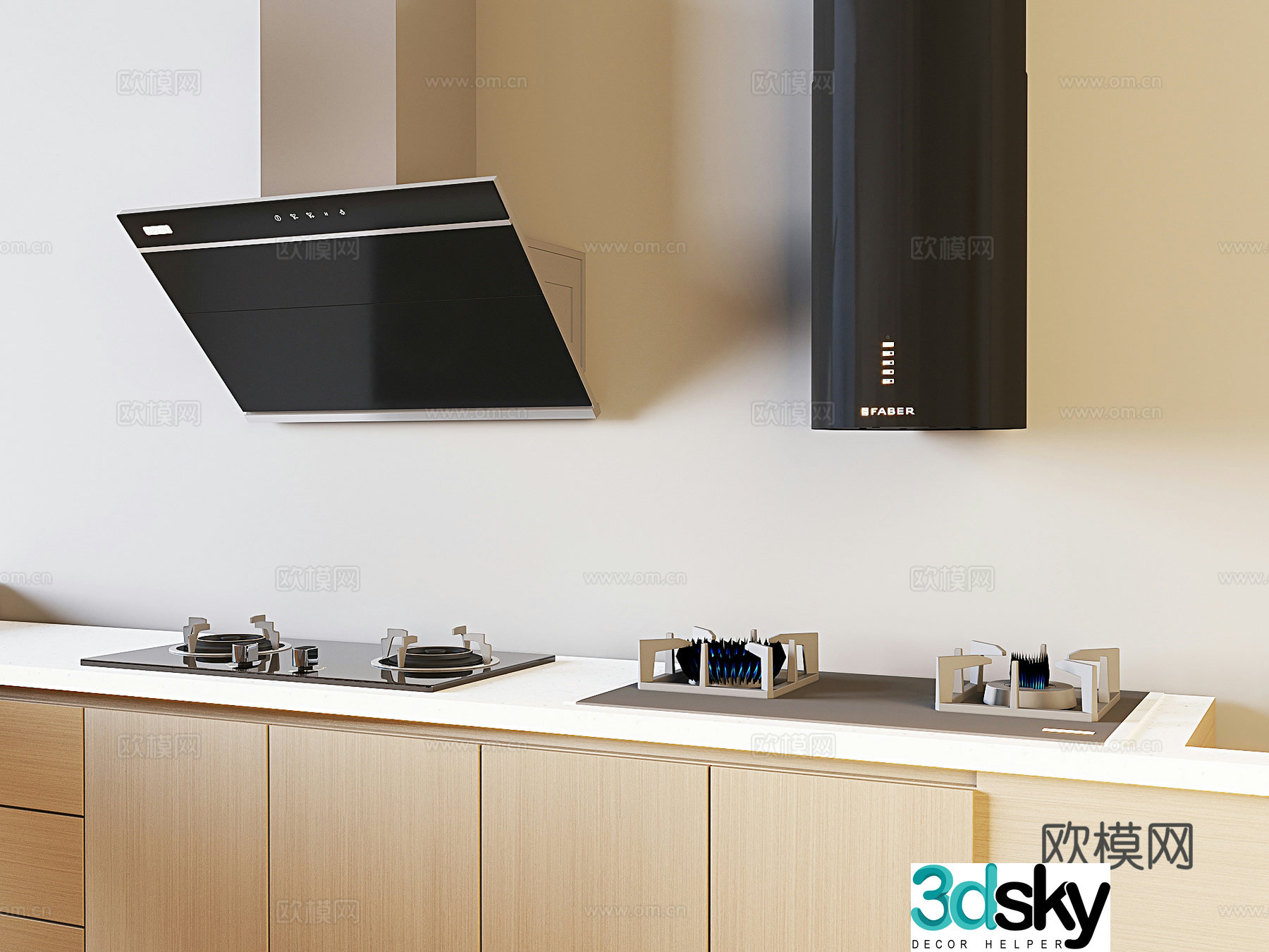 Modern range hood range hood gas stove cabinet 3d model