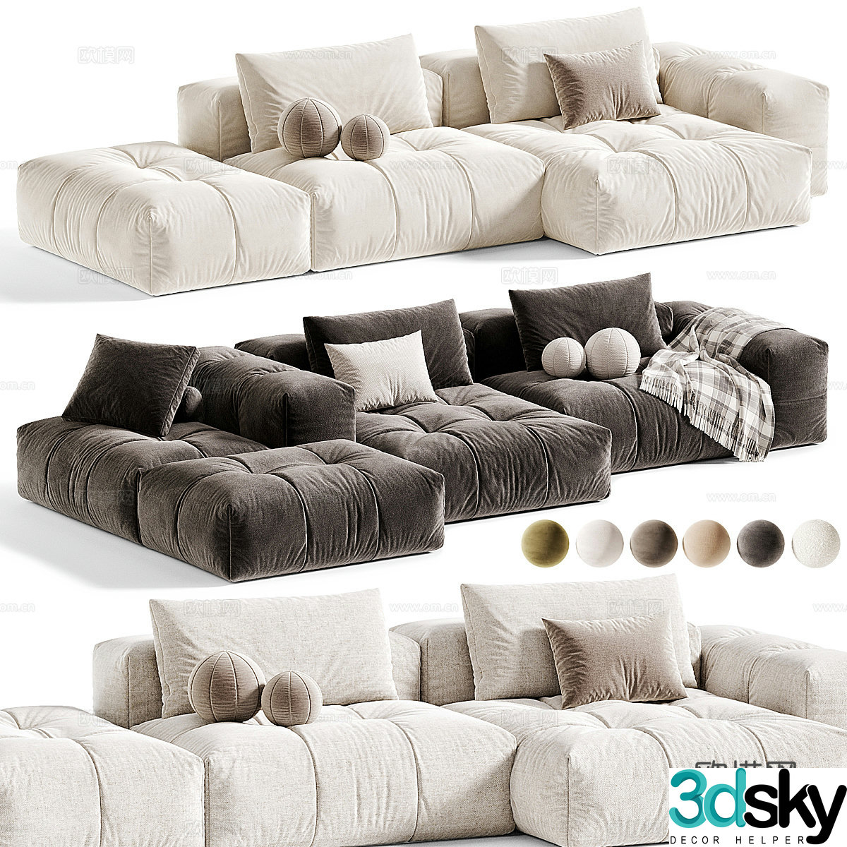 Three seater sofa upholstered sofa 3d model