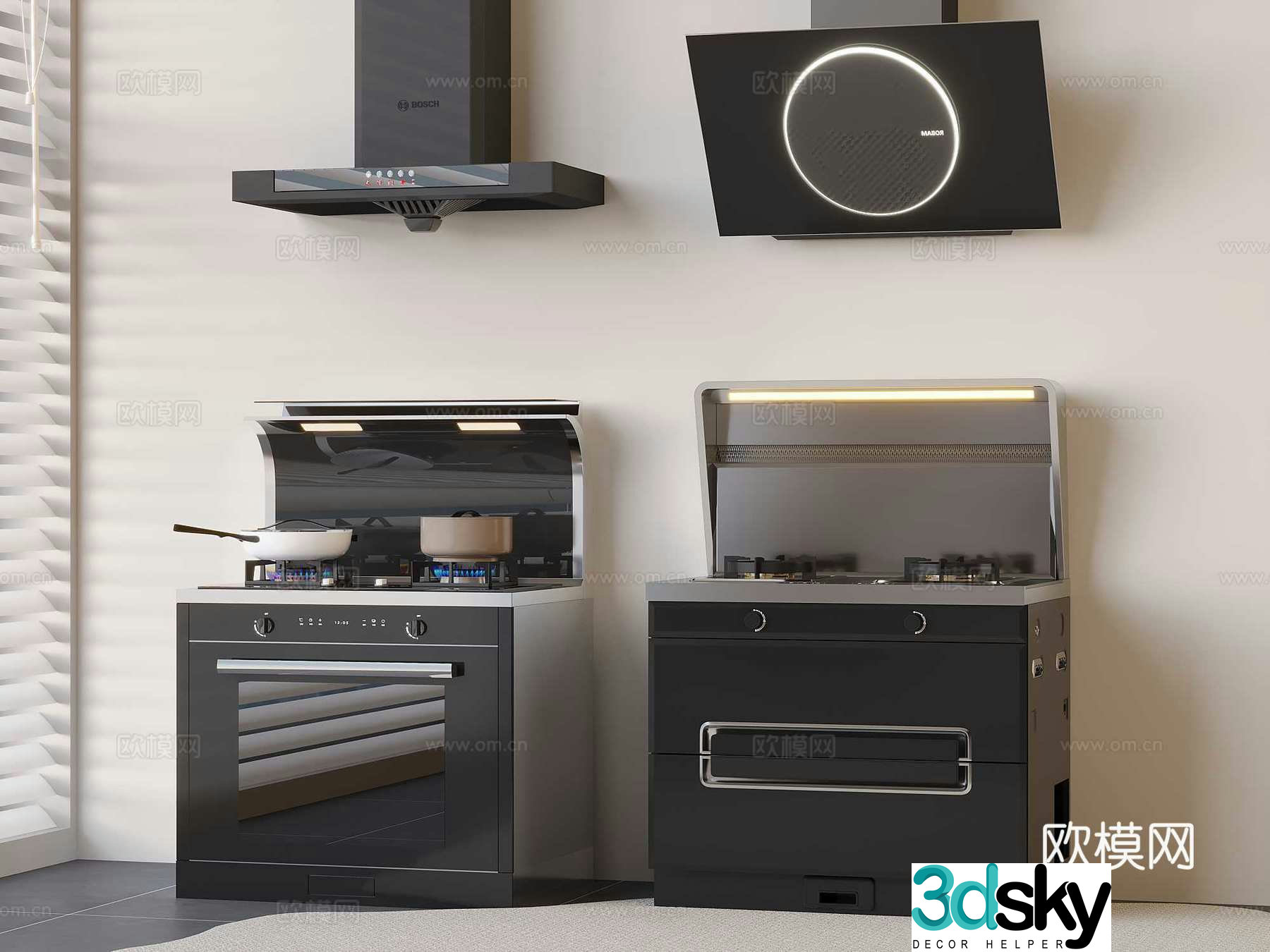 Modern range hood range hood gas stove integrated stove 3d model