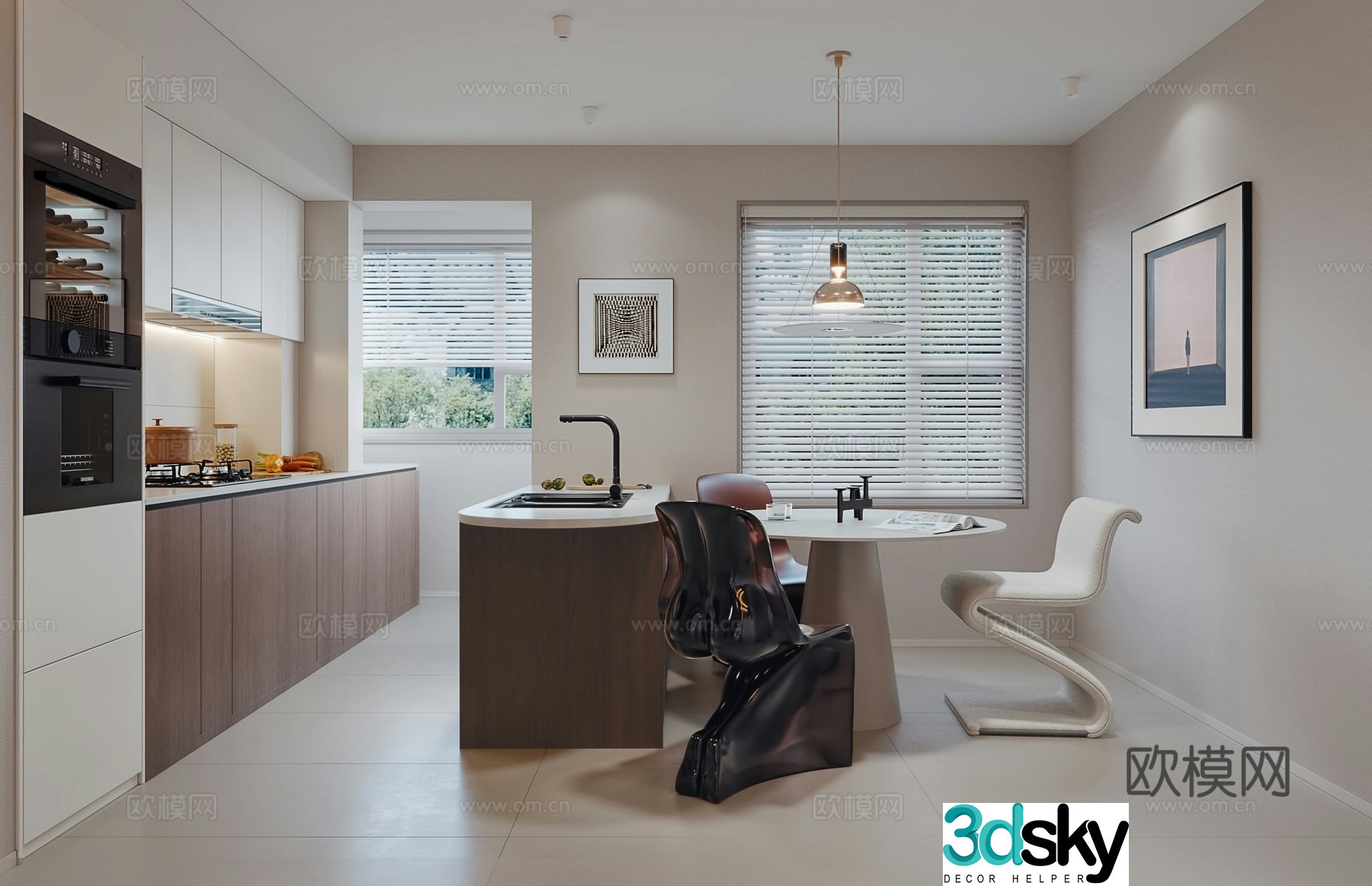 Modern dining room kitchen 3d model