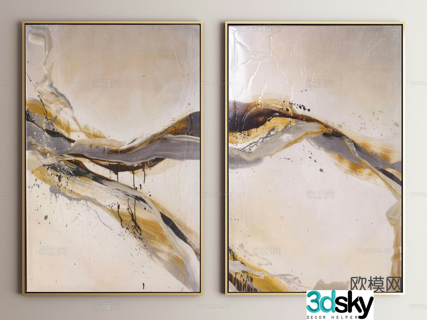 Modern decorative painting texture painting hanging painting 3d model