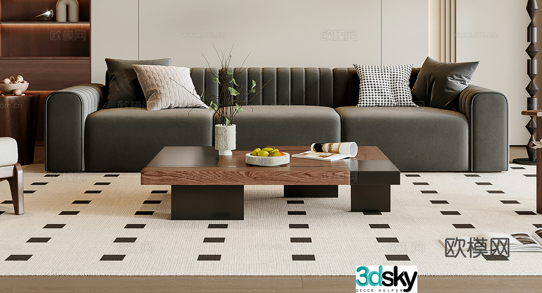 Medieval style three-person sofa 3D model