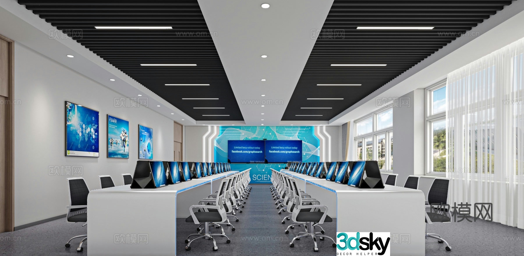 Modern computer room classroom 3D model