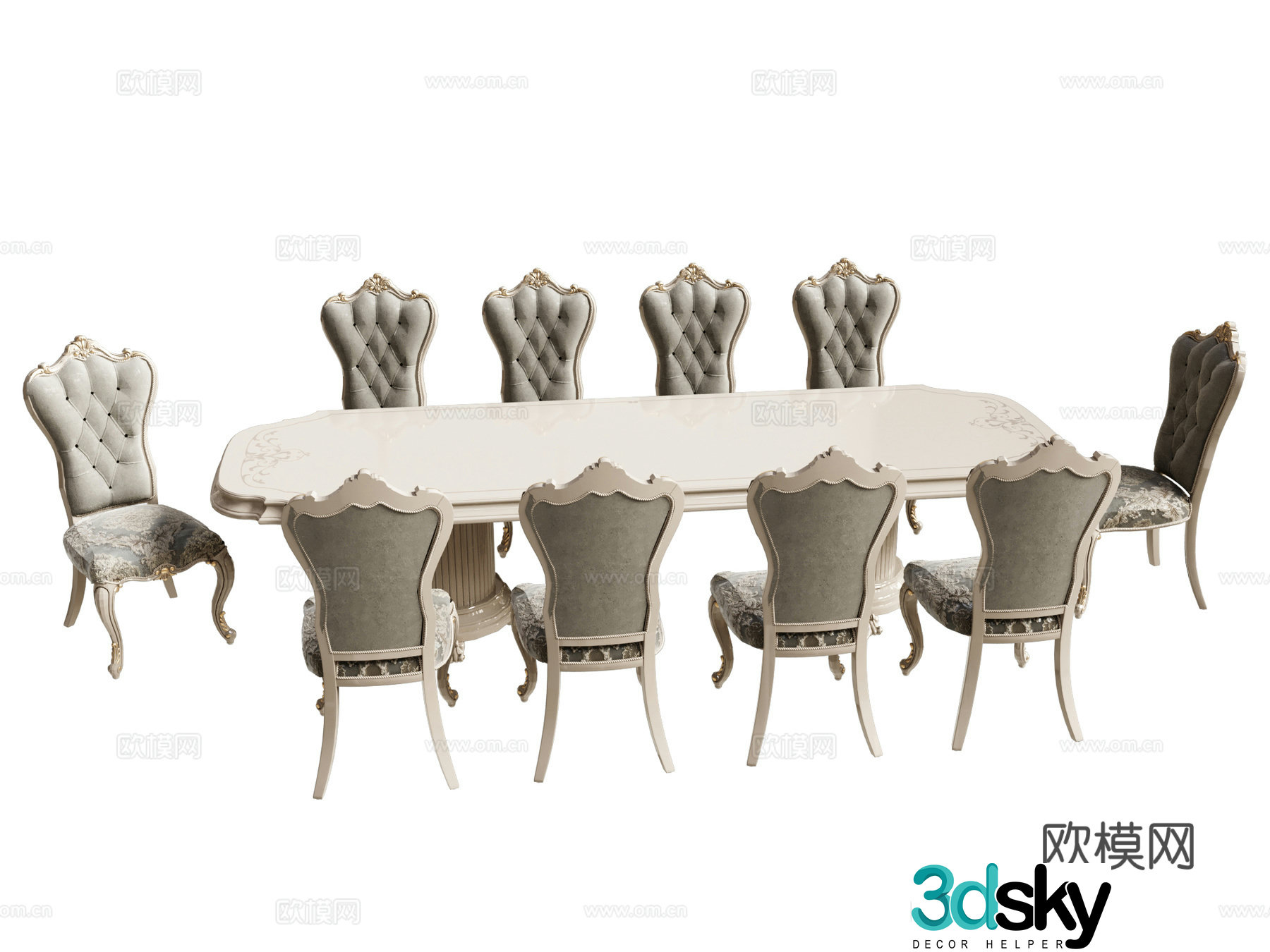 French dining table and chairs bar dining table 3d model