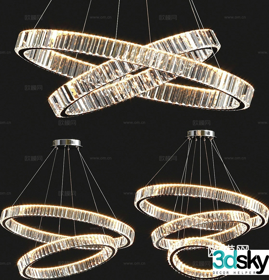 Light luxury crystal chandelier 3d model