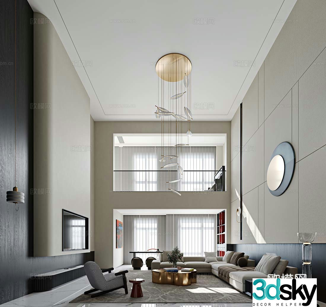 Villa living room villa hollow 3d model