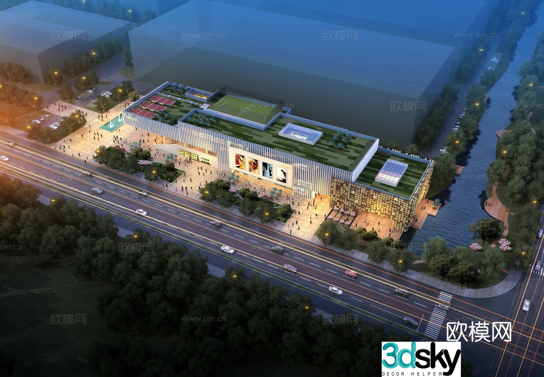 Commercial street complex aerial view 3d model