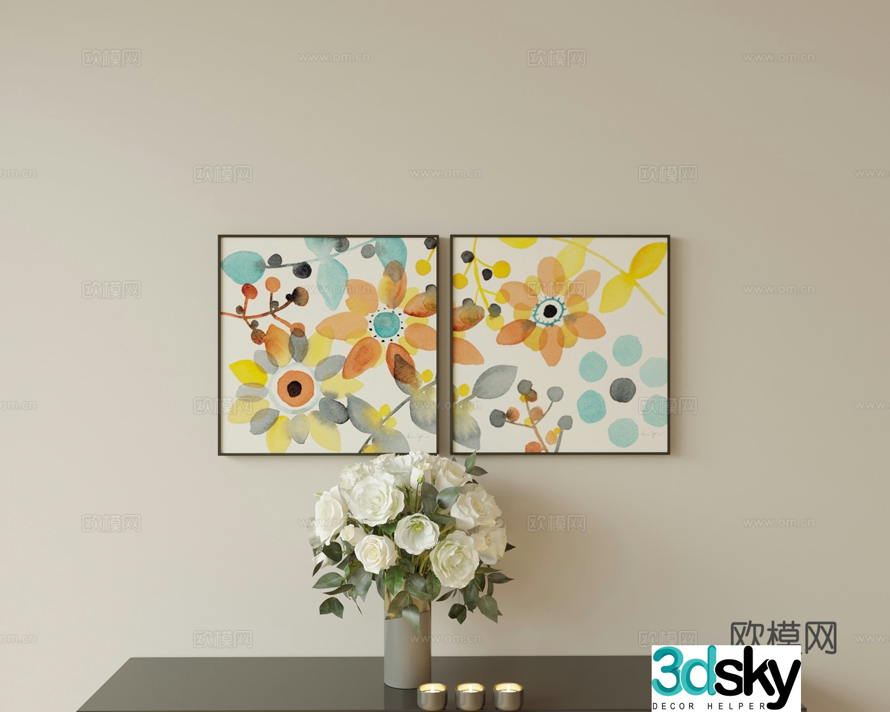 Modern decorative painting abstract painting hanging painting 3d model