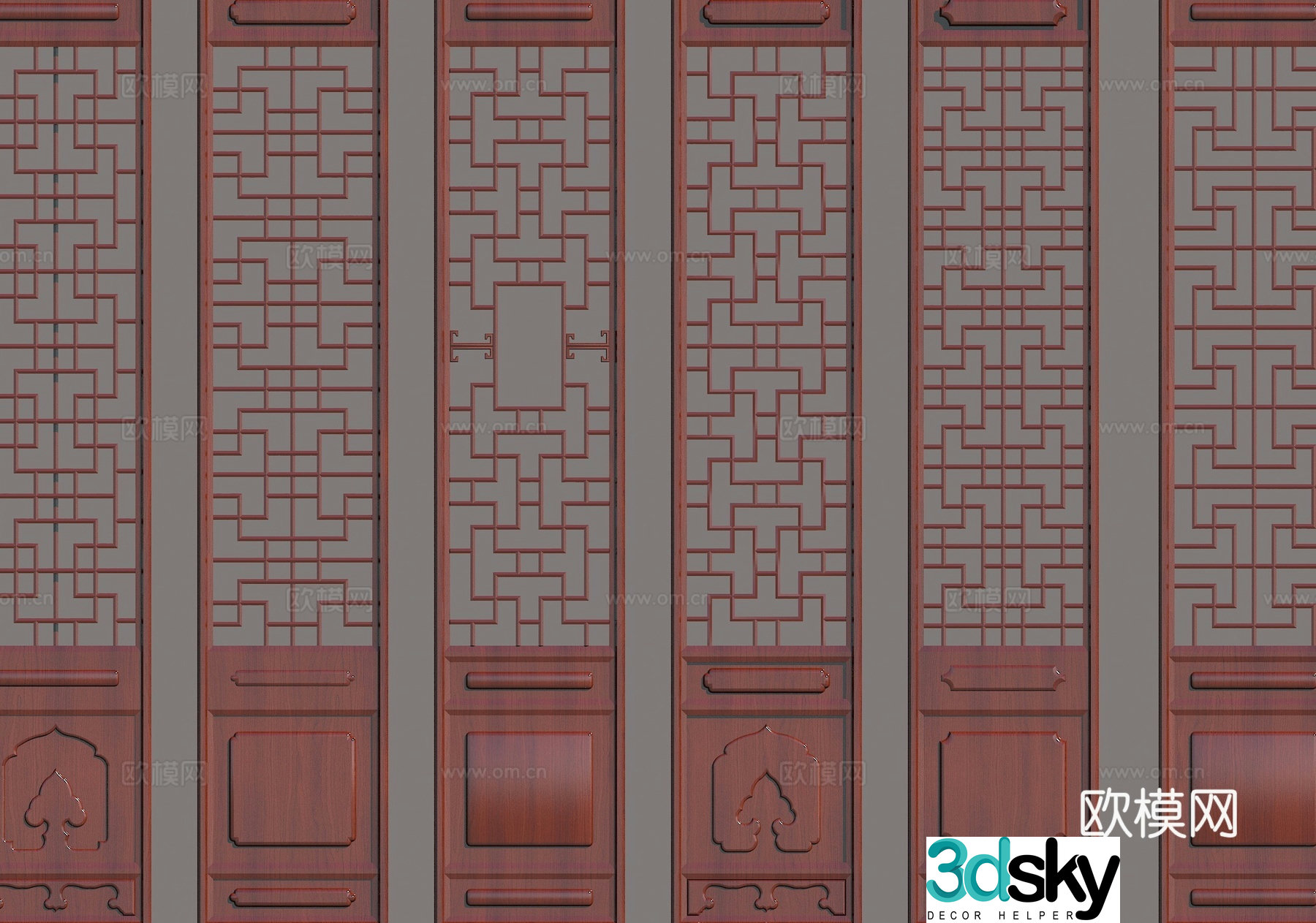 Chinese style partition lattice window frame 3d model