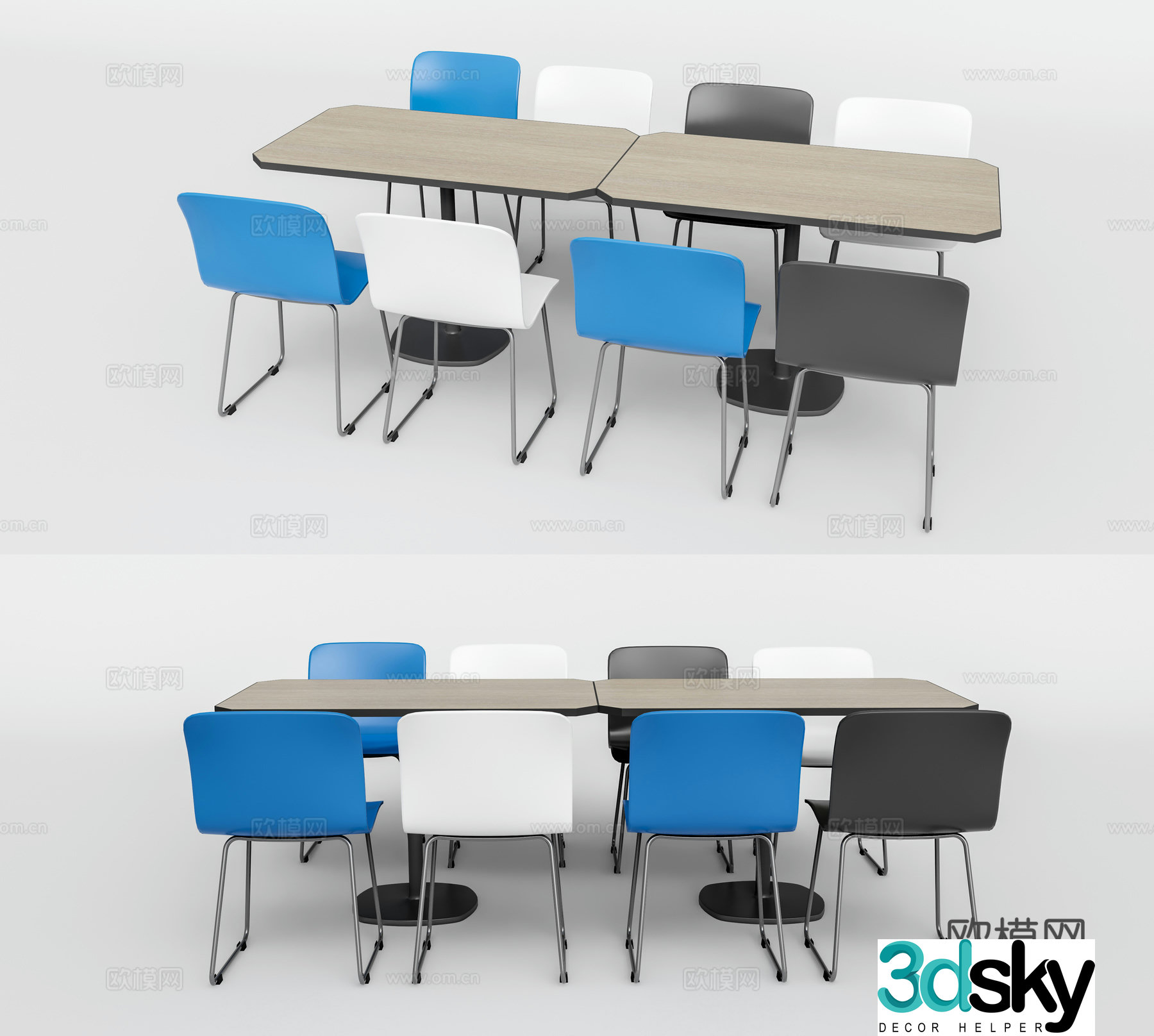 Modern dining table and chairs long table 3d model