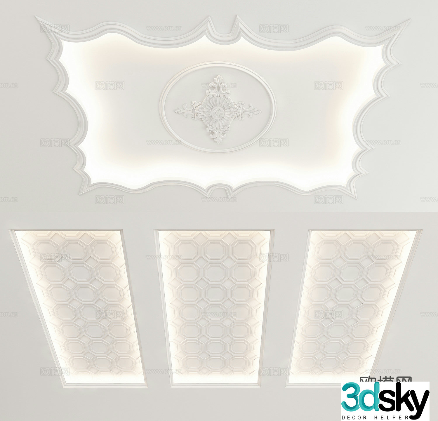 European style suspended ceiling square suspended ceiling ceiling 3d model