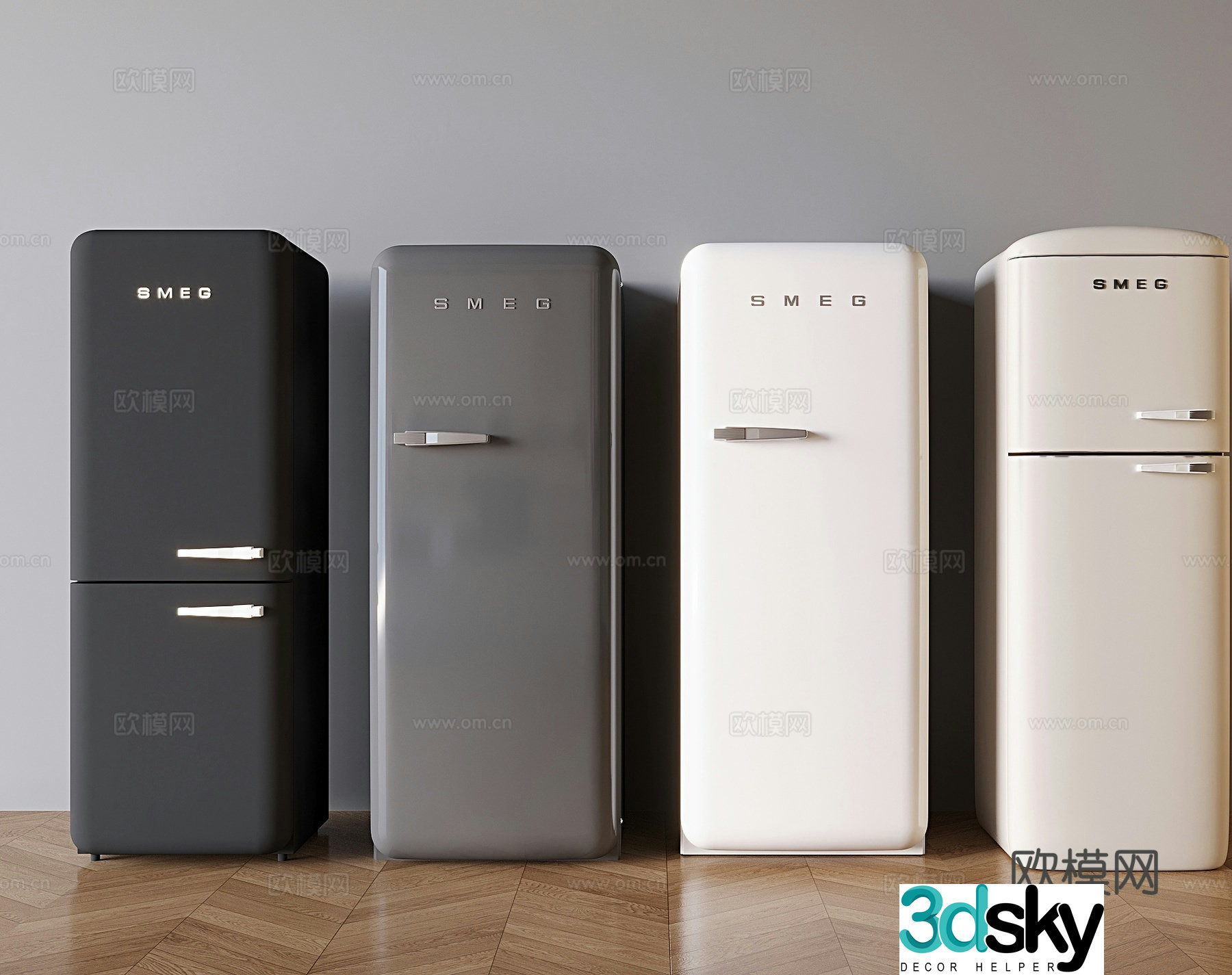 French retro refrigerator single door refrigerator smart refrigerator 3d model