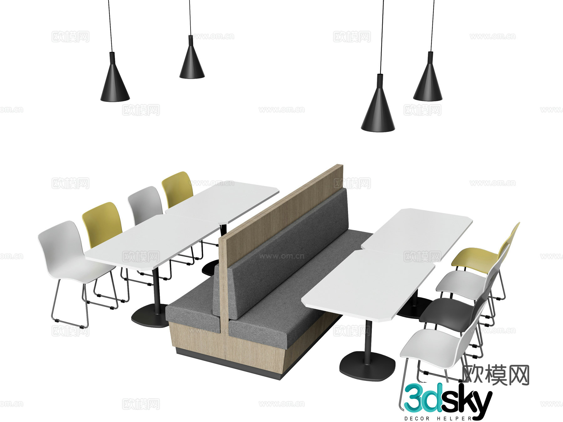 Modern dining table and chairs booth sofa 3d model