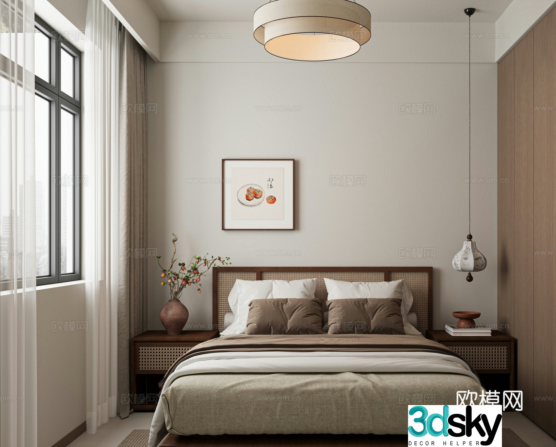 New Chinese style bedroom 3d model