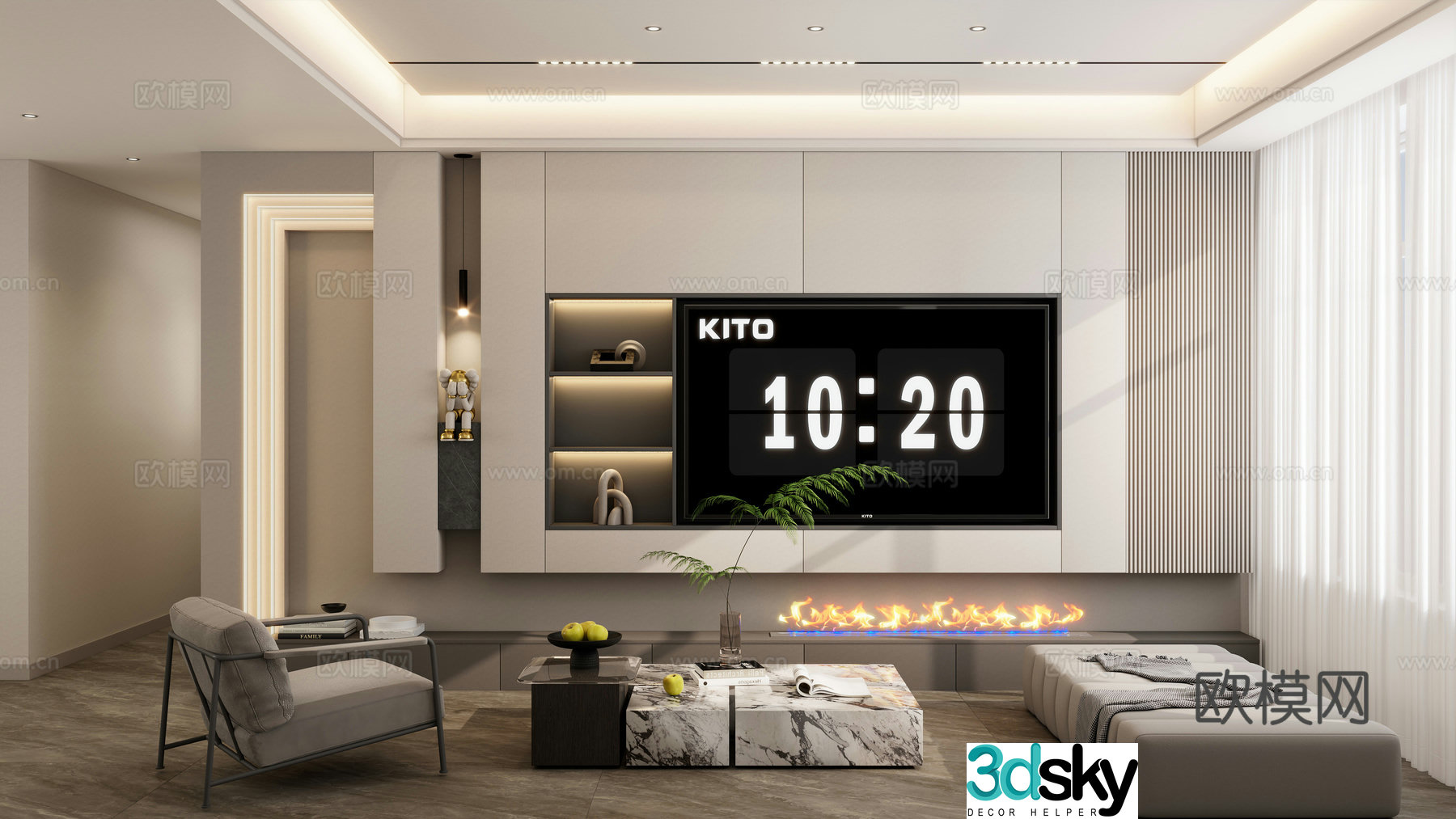 Italian living room TV wall area 3D model